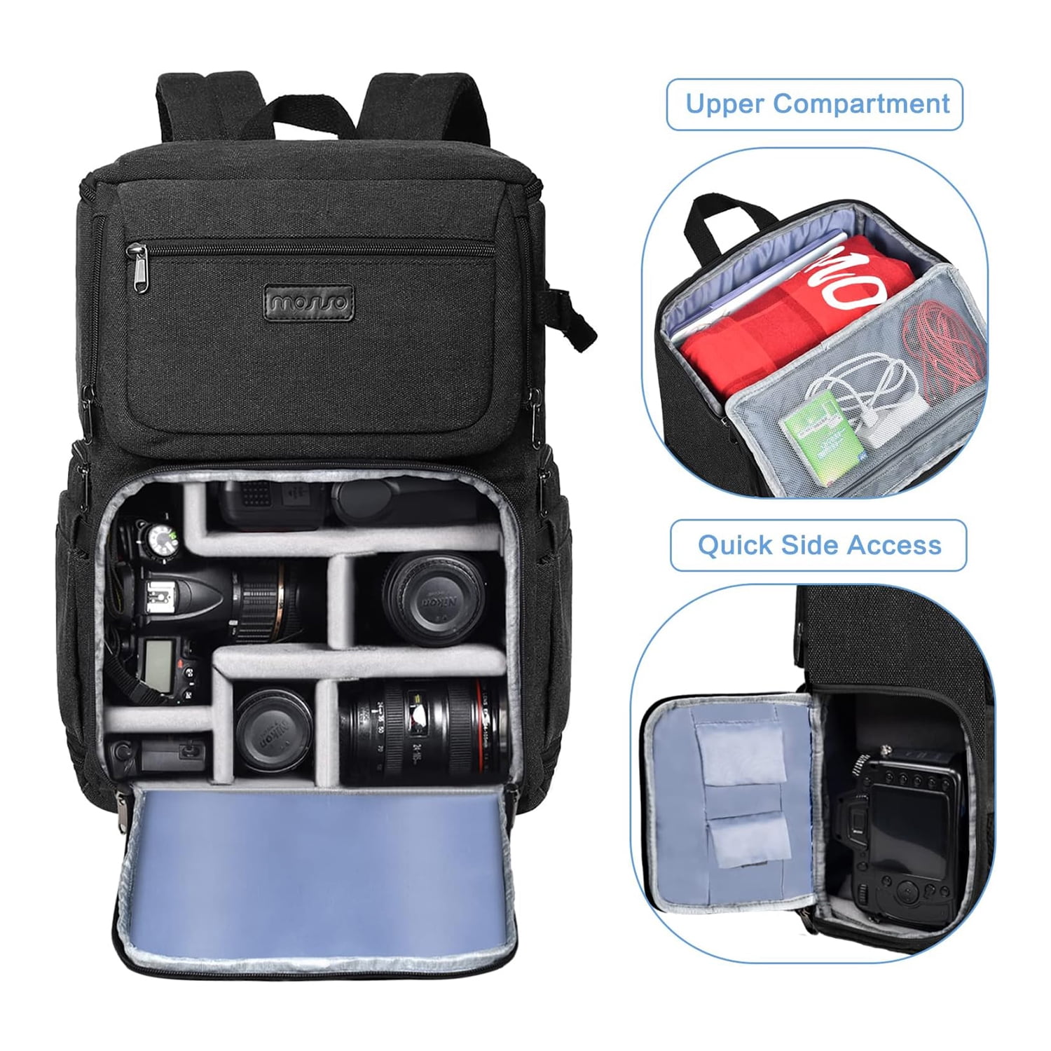Mosiso Camera Backpack,15-16 inch Laptop Compartment for Canon/Nikon/Sony/DJI Mavic Drone,DSLR/SLR Camera Bag Case PU Flap Front Pocket with Tripod Holder,Black
