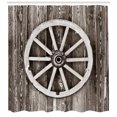 thumbnail image 3 of Ambesonne Wagon Wheel Shower Curtain, Timber Wall, 69"Wx84"L, Dark Brown and White, 3 of 3