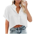 thumbnail image 2 of Qetyuw Womens Button Down Cropped Shirts Elegant Rolled Short Sleeve Tshirts Casual Solid Lapel Blouses with Chest Pocket Basic Lightweight Baggy Tops, 2 of 7