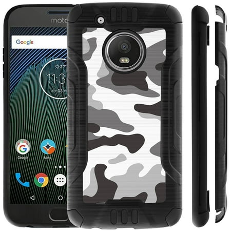 MINITURTLE PRO-TECH Shield Case for Motorola Moto G5 Plus Case, Dual Layer Brushed Metal Finish Hard Plastic Cover with Designs - Winter