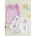 thumbnail image 4 of Toddler Baby Girl Summer Outfits 6 9 12 18 24 Months 2T 3T Sleeveless Ruffle Tank Tops + Crochet Flower Shorts Set Clothes, 4 of 9