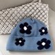 thumbnail image 4 of Gorros bonitos para niñas, gorros para mujer, gorros estampados de lana, gorros de punto cálidos con protección para las orejas, gorros de lana tejidos con flores, 4 of 5