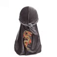 thumbnail image 3 of Gorra de pirata con correa de cola larga de franela con estampado en caliente de dragón, gorra de quimioterapia, 3 of 5