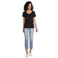 thumbnail image 2 of Time and Tru Women's Cotton V-Neck Tee with Short Sleeves, Sizes XS-XXXL, 2 of 6