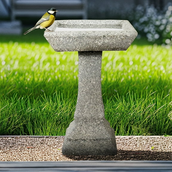 22.8" Tall Outdoor Bird Bath for Garden -Concrete Modern Freestanding Square Birdbath for Garden, Patio, Lawn - Contemporary Birdbaths with Pedestal