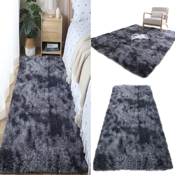 Shag Area Rugs,Indoor Ultra Soft Fluffy Plush Rugs for Bedroom Living Room, Non-Skid Modern Nursery Faux Fur Rugs for Kids Room Home Decor (Tie-Dyed Dark Gray)