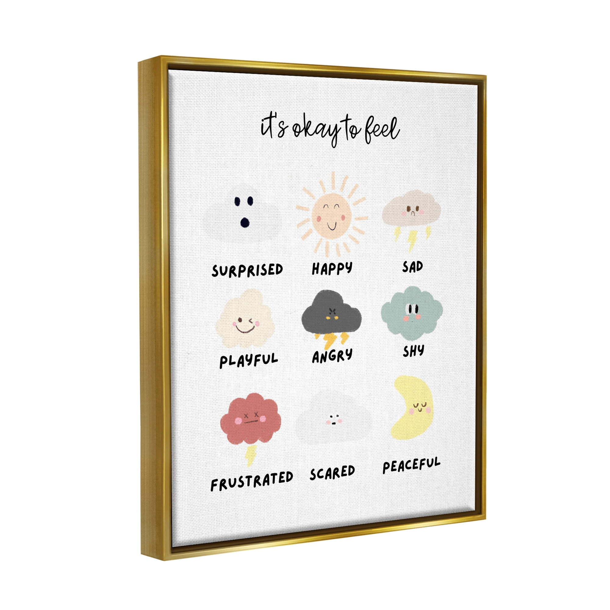 Stupell Industries Okay to Feel Emotions Chart Landscape Painting Gold Floater Framed Canvas Art Print Wall Art, 17 x 21