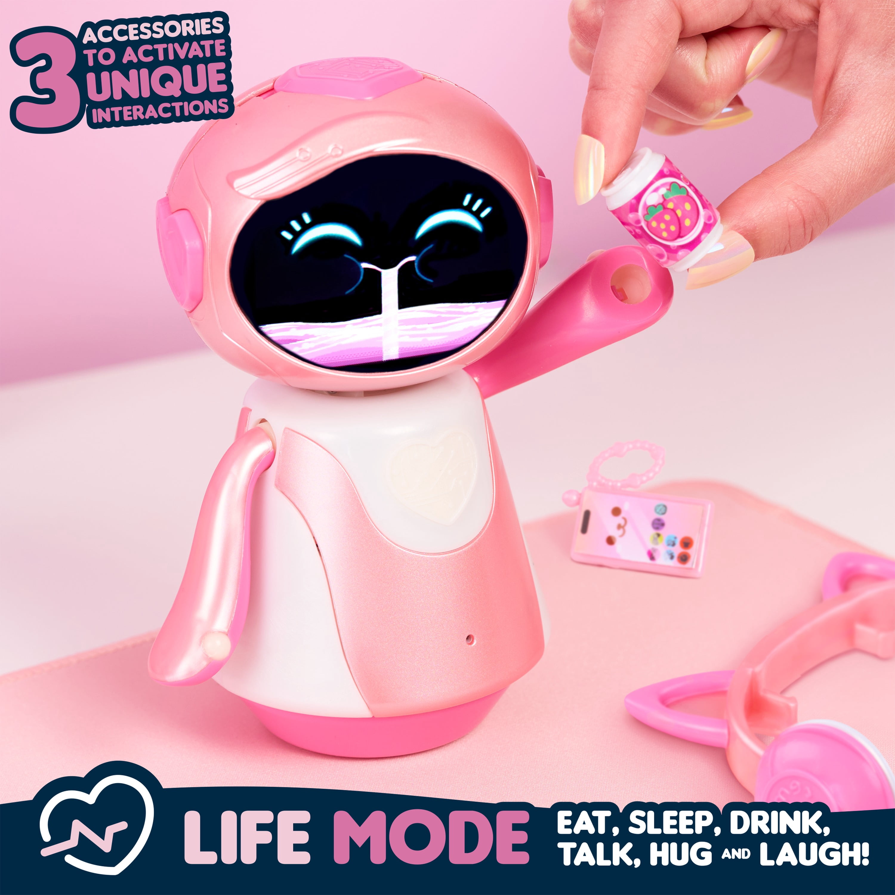 emotoBOT COR-A Interactive Robot Kids’ Toy, Pink, Touch-and Sound-Responsive Robot with Movement, LED Face, 100+ Ways to Play, No Wi-Fi, No AI, Rechargeable, Ages 6 up