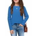 thumbnail image 2 of Arshiner Long Sleeve Shirts for Girls Raglan Sleeves Crewneck Knit Blouse for Kids Casual Blue Cute Loose Tops Kids 12 Years 160 Blue, 2 of 4