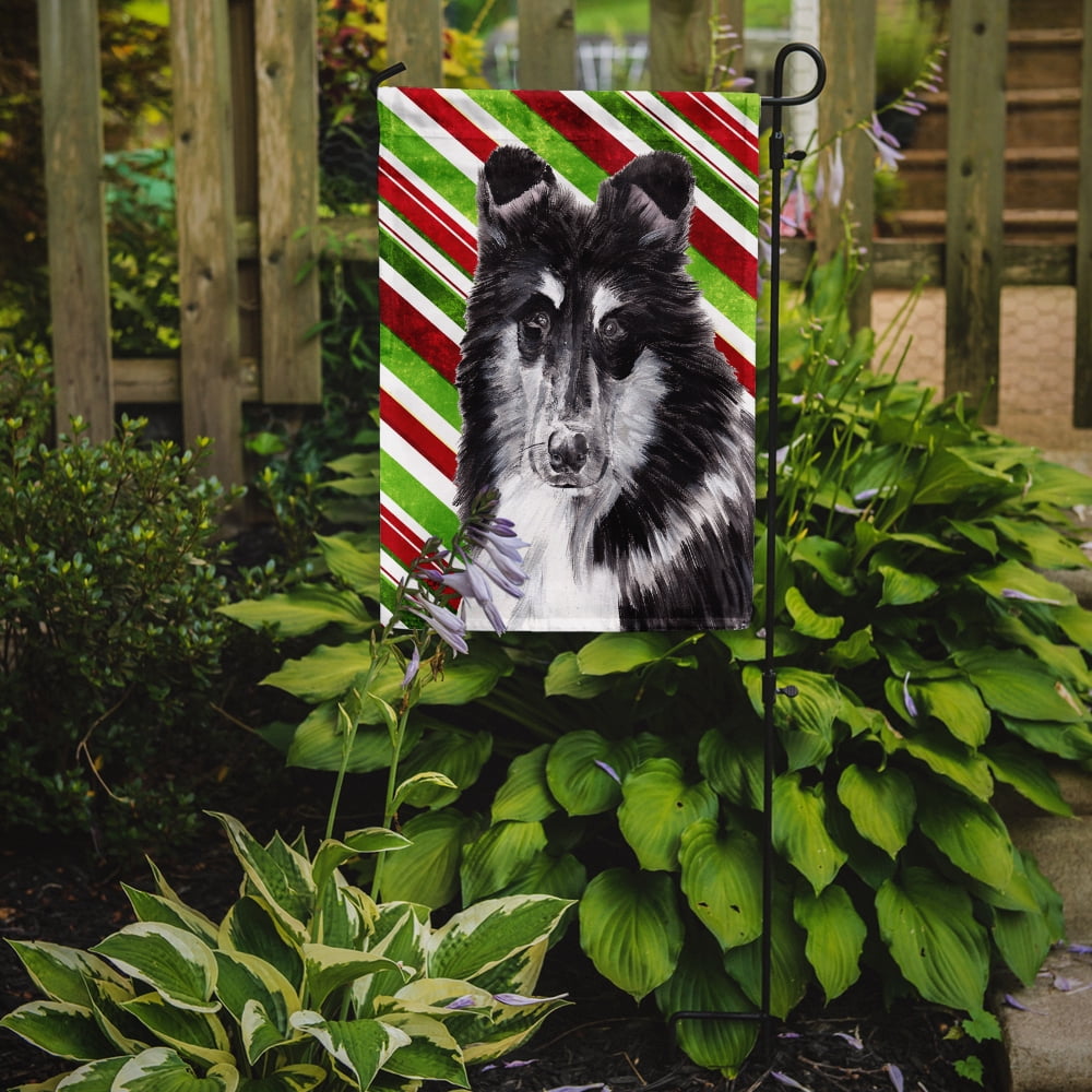 Black and White Collie Candy Cane Christmas Garden Flag