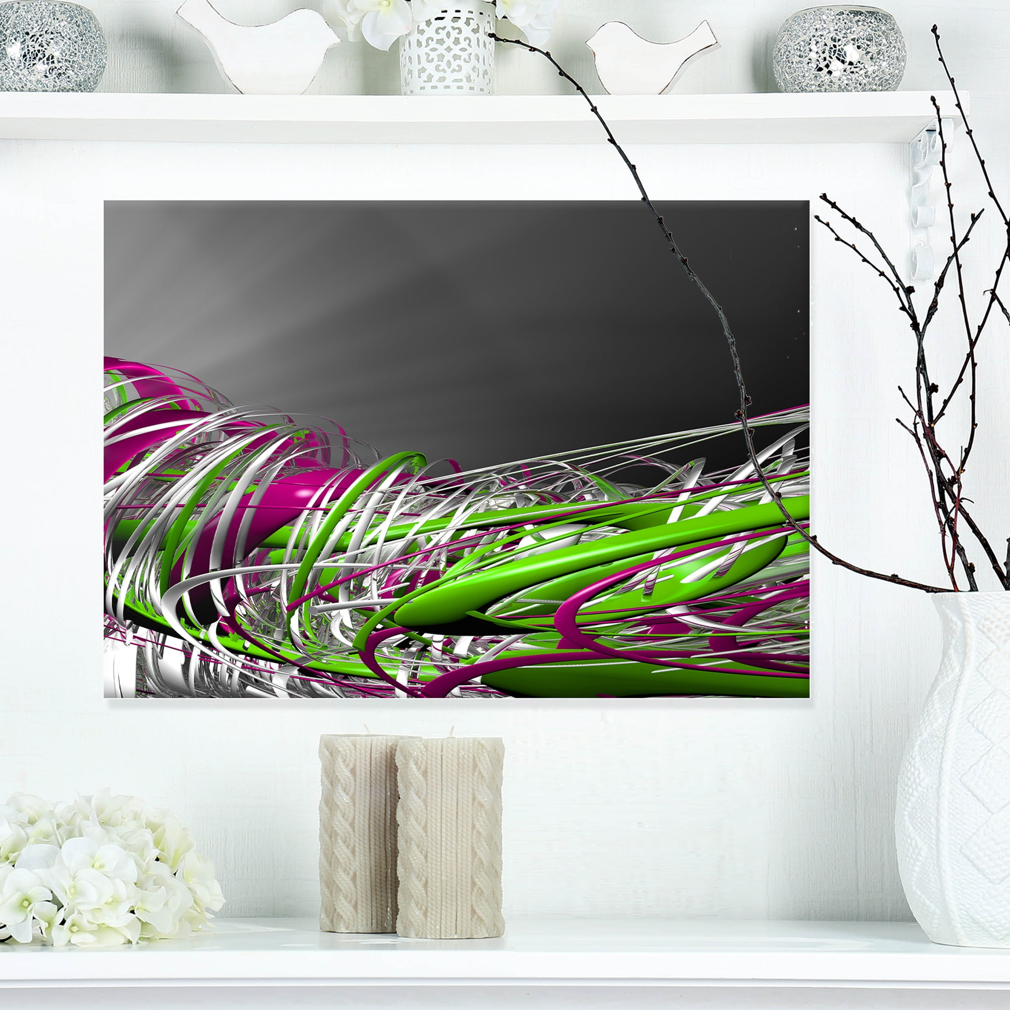 ABSTRACT FRACTAL GREEN PURPLE FLOWER CANVAS PRINT WALL ART PICTURE PHOTO