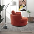 thumbnail image 2 of 42.2"W Swivel Accent Barrel Chair and Half Swivel Sofa With 3 Pillows 360 Degree Swivel Round Sofa Modern Oversized Arm Chair Cozy Club Chair for Bedroom Living Room Lounge Hotel, Terracotta Chenille, 2 of 4