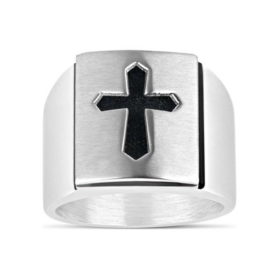 316L Stainless Steel Brushed Black IP Cross Men's Ring