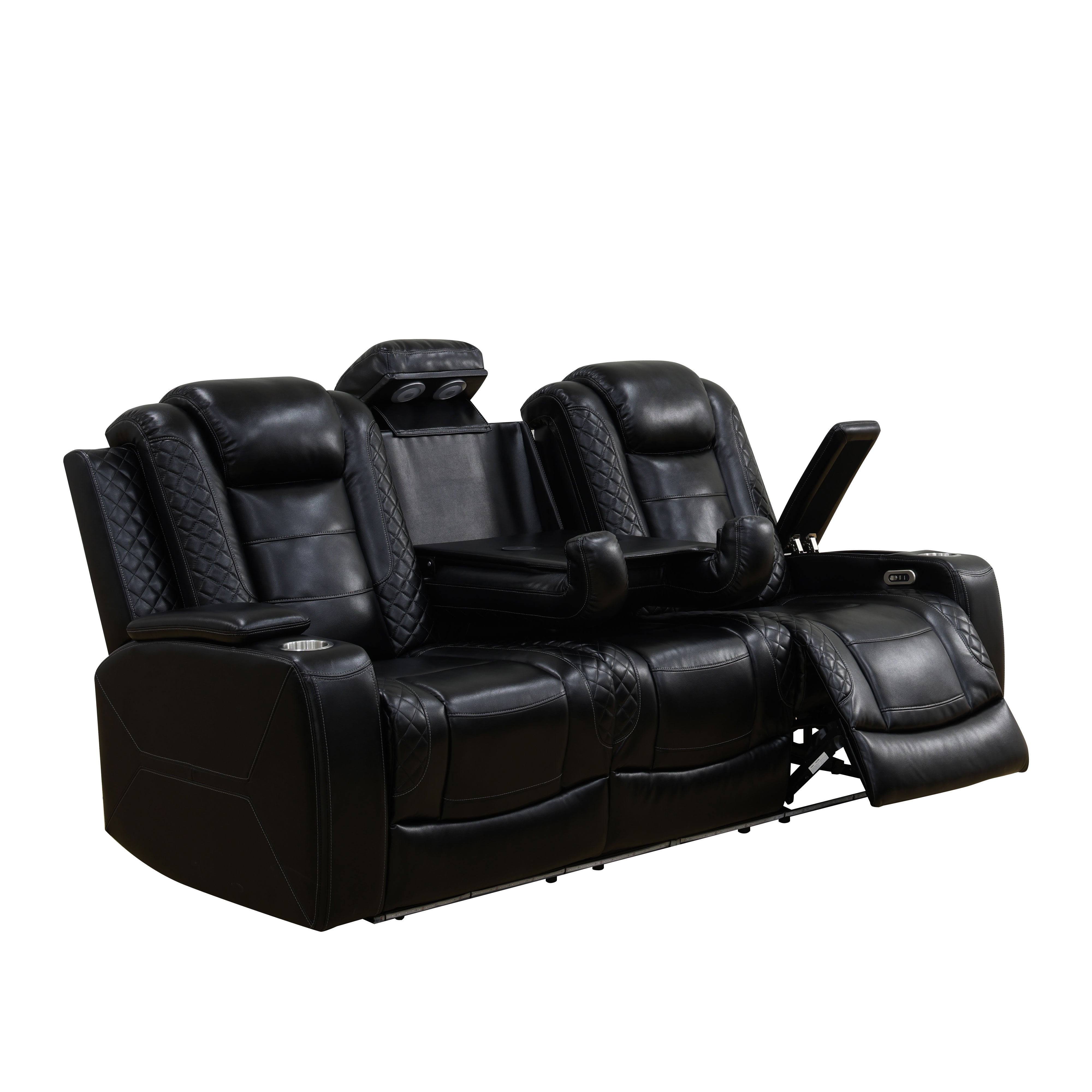 Recliner Loveseat with LED Lights, Living Room Furniture Set, Breathing Power Leather Sofas with Storage Console/Cup Holders