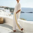 thumbnail image 5 of SOOMLON Boho Outfits for Women Plus Size White Crew Neck Batwing Sleeve Shirt Wide Leg Striped Pants 2 Piece Set, 5 of 5