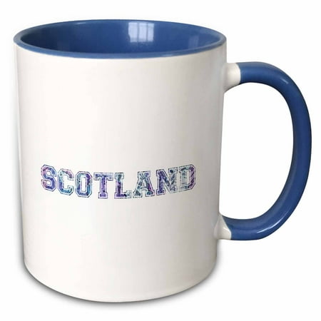 3dRose Scotland - word art made from vintage blue Scottish map - white - Scotsman pride or Scotch souvenir - Two Tone Blue Mug,