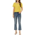 thumbnail image 2 of Allegra K Women's Round Neck Short Raglan Sleeves Side Slit Chambray Blouse, 2 of 6