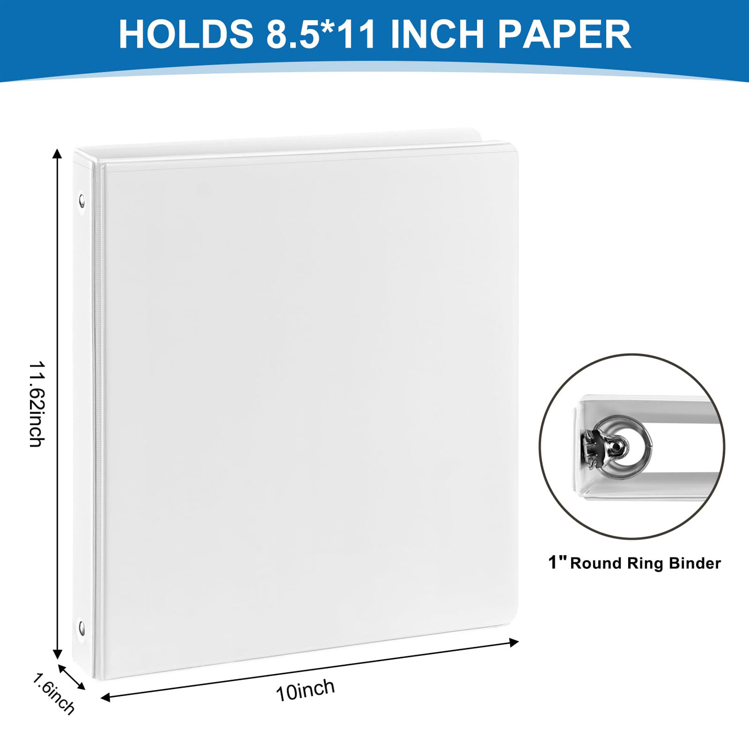 1 inch Binder 3 Ring Binders 200 Sheets Organizer with Pockets Round Ring View Binders with Pockets Holds 8.5'' x 11''Paper Office, Home, and School Use 6-Pack White Black