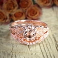 thumbnail image 3 of Art Deco Morganite Bridal Set 3 carat 6mm Round Cut Morganite Diamond Moissanite Halo Wedding Ring Set with 18k Gold Plating, 3 of 3