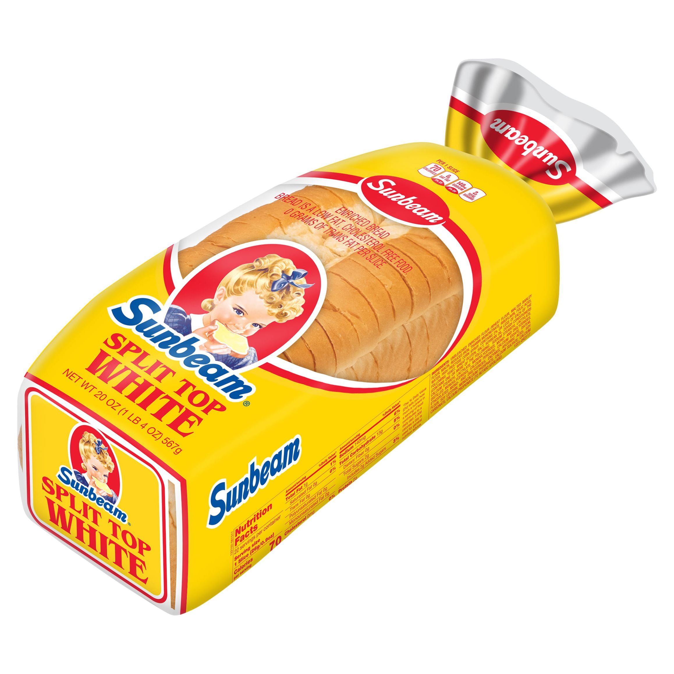Sunbeam Split Top White Bread, Sandwich Bread Loaf, 20 Oz, Shelf-Stable