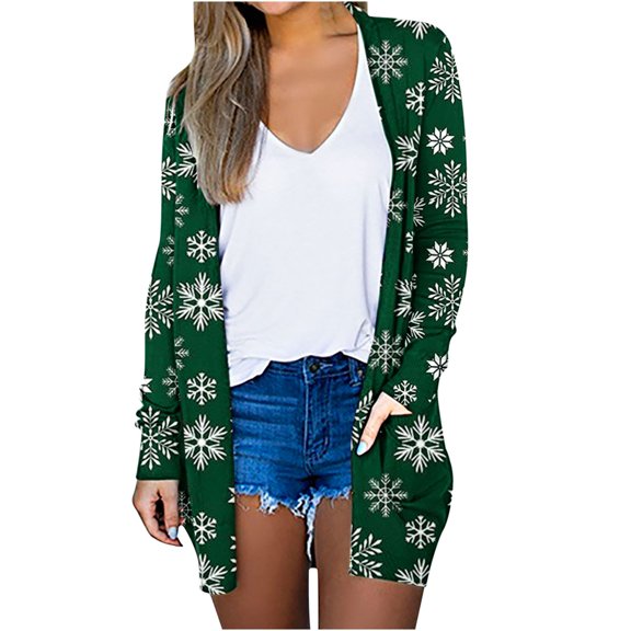 Lady's Fashion Xmas Long Sleeve Open Front Plus Size Cardigan Fall Winter Casual Christmas Outwear Gifts for Women