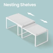LEDREM Metal Cabinet Shelf Organizers, Set of 2 Stackable & Expandable Shelf Risers, Heavy-Duty Countertop Storage for Kitchen, Cupboard, White