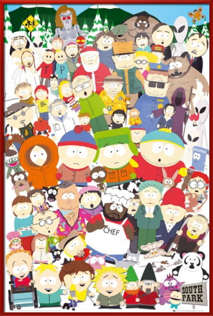 South Park Framed Tv Show Poster Print All Characters The Cast Size 24 X 36 Walmart Com