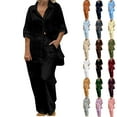 thumbnail image 1 of DDAPJ pyju Summer Outfits for Women 2 Piece Cotton Linen Set Oversized Button Down Shirts Straight Leg Pants Business Work Suits Clearance Sales Today Navy XXL, 1 of 6