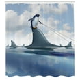 thumbnail image 3 of Ambesonne Shark Shower Curtain, Penguin Holding Wild Fish, 69"Wx70"L, Blue Grey Dust, 3 of 3