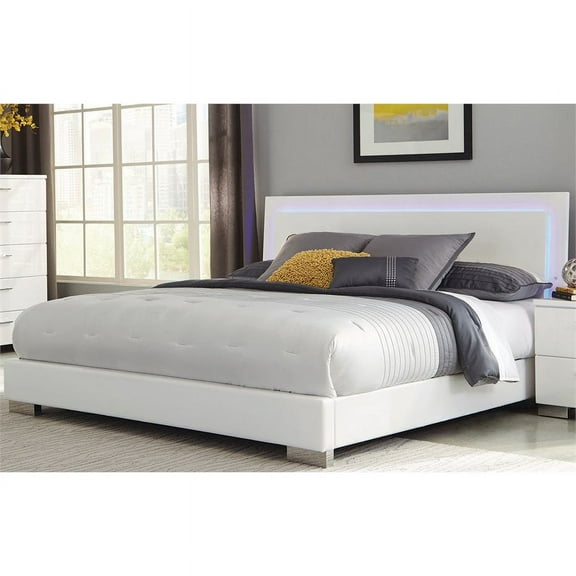 Bowery Hill Queen LED Panel Bed in Glossy White