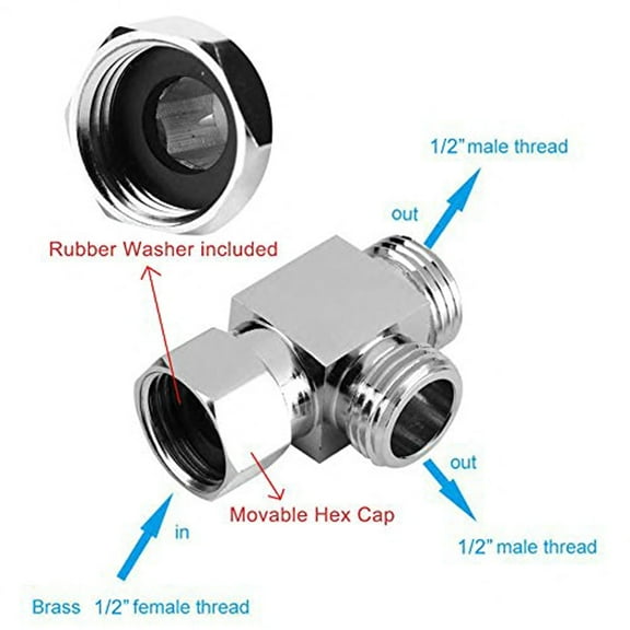1/2" 3 Way Diverter Hose Fitting Brass for T Shape Adapter Bath Tee Connector for Angle for Hose Chrome-plated Dur