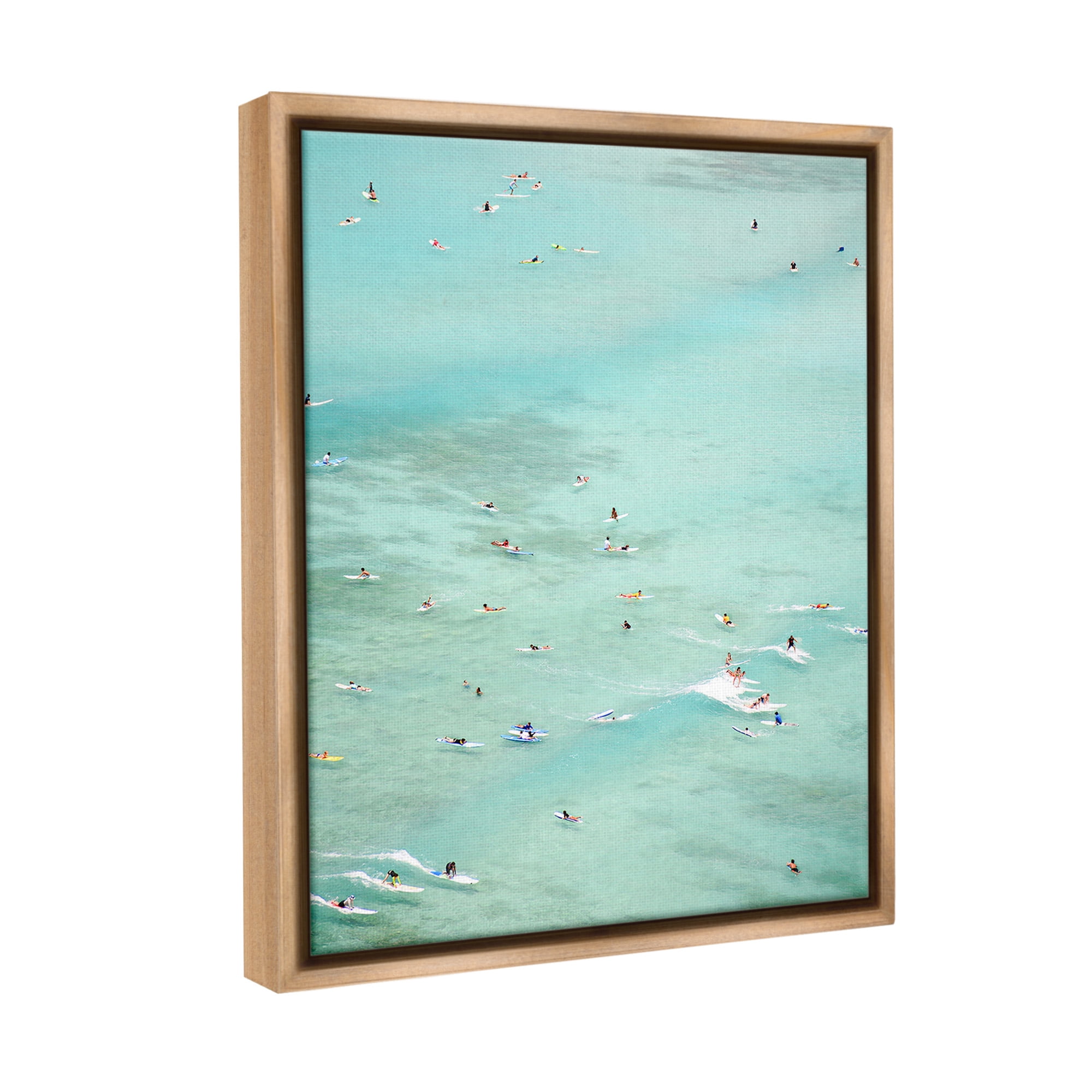 Stupell Industries People Swimming in Summer Landscape Painting Brown Floater Framed Canvas Art Print Wall Art, 25 x 31