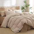 thumbnail image 2 of 3 Pieces Khaki Gingham Duvet Cover 100% Washed Cotton Plaid Checkered Queen Duvet Cover Set Modern Grid Bedding Set with Zipper Closure Corner Ties, 2 of 5