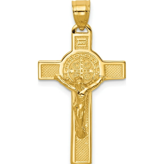 14K Yellow Gold San Benito 2-Sided Crucifix Pendant (33.5 X 18) Made In United States k6358
