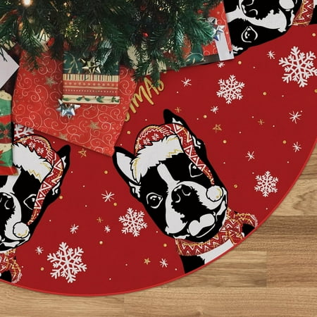 

Christmas Tree Skirt Red Tree Skirt Boston Terrier Xmas Winter Tree Skirt 16 x 24 Inches for Dog Christmas Indoor Outdoor Decorations