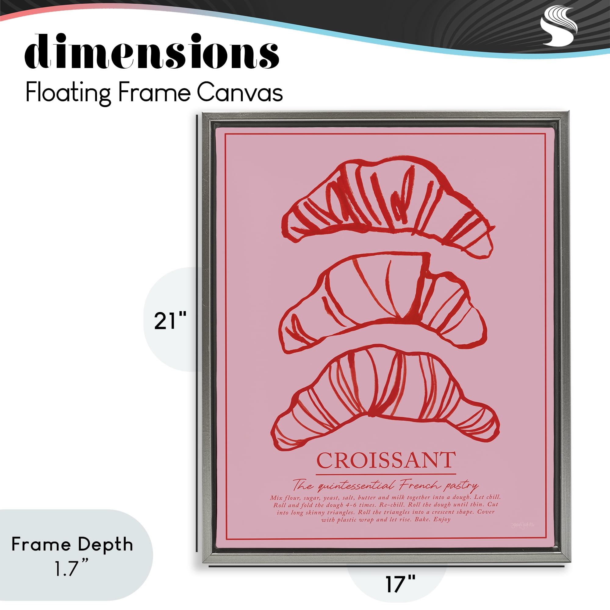 Stupell Industries Croissant Breakfast Pastry Gray Framed Floater Canvas Wall Art, design by Jenaya Jackson