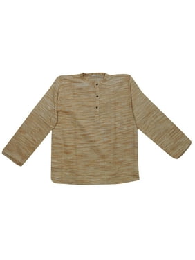 Mogul Mens T- Shirt Kurta Long Sleeve Casual Button Down Handloom Cotton Tunic Kurta Dress