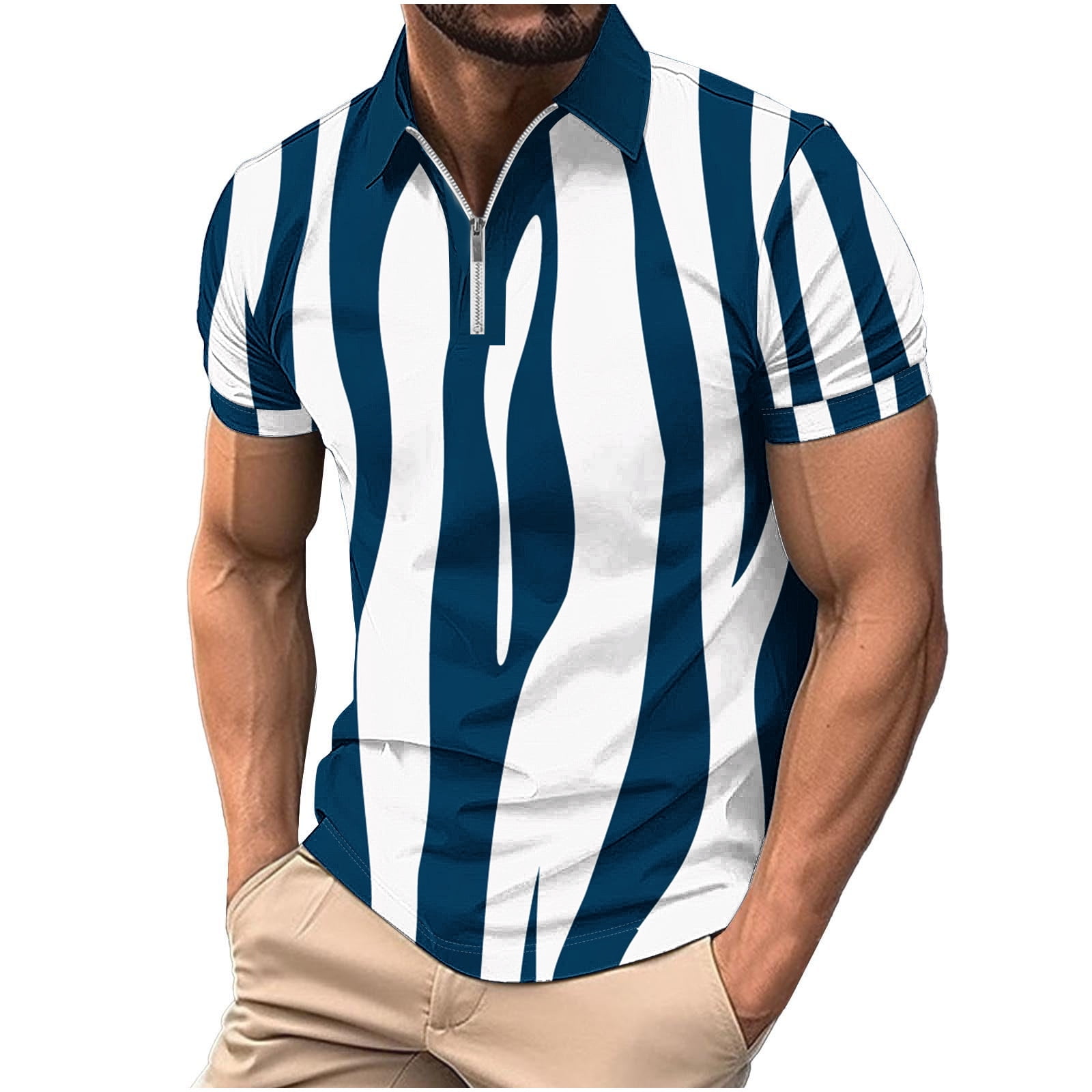 lcziwo Mens Polo Shirts Short Sleeve Zip Front,Mens Polo