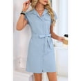 thumbnail image 5 of Women'S Solid Color Casual Button Down Tie Waist Woven Dress Midi Shift Summer Dress Blue L, 5 of 9