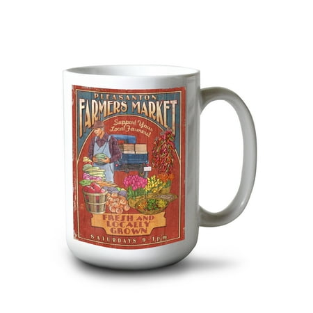 

15 fl oz Ceramic Mug Pleasanton California Farmers Market Vintage Sign Southwestern Style Dishwasher & Microwave Safe