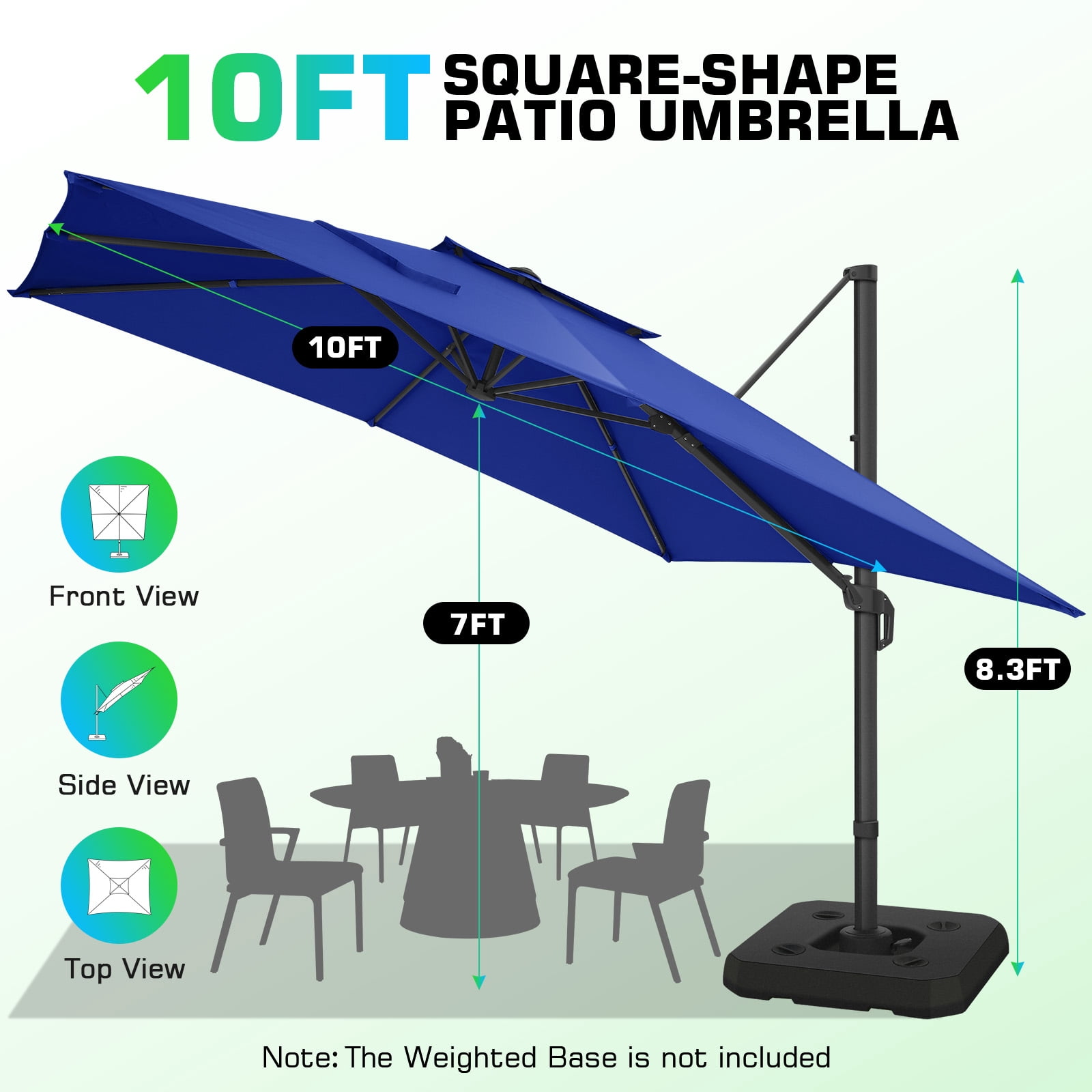SANOPY 10'x10' Cantilever Umbrella Double Vented Umbrella with Steel Base Outdoor Offset Hanging Market Patio Umbrella Offset Cantilever Patio Umbrella for Patio Pool Deck, Dark Blue