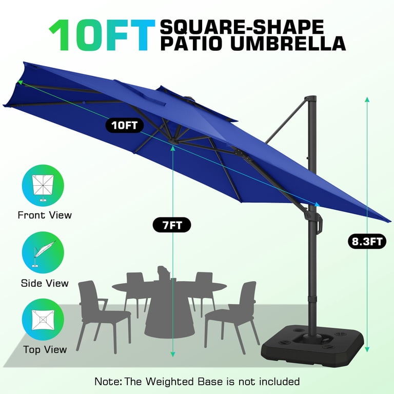 black offset cantilever hanging patio umbrella with dual wind vent 10 Feet Base Umbrella Elevate your outdoor experience with this versatile aluminum Double SANOPY 10'x10' Cantilever Umbrella Double