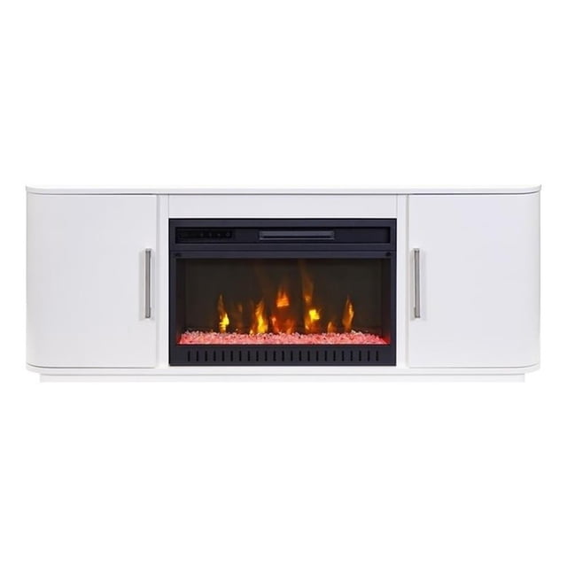 Pemberly Row Console de Cheminée Moderne 60 Pouces Entièrement Assemblée Blanche