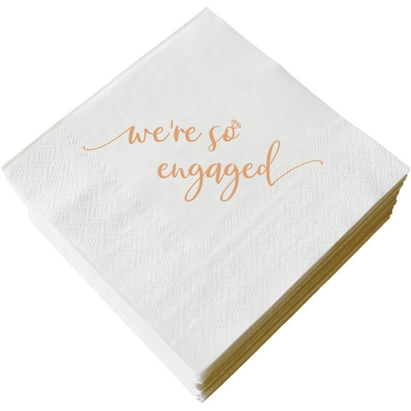 20pcs We're So Engaged Napkins Rose Gold Foil and White Engagement Party Cocktail Paper Napkins Beverage Napkins Wedding Table Bar Decorations Supplies 3 Ply 5"x5"