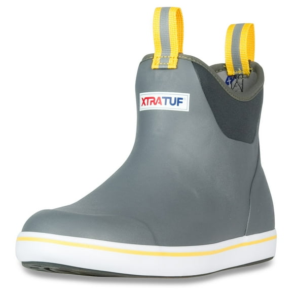 XTRATUF Performance Series 6 Inch Mens Full Rubber Ankle Deck Boots - Gray/Yellow - Size 9