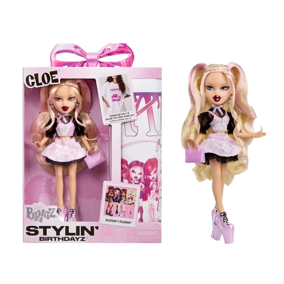 Bratz Stylin’ Birthdayz Cloe Fashion Doll with Customizable T-Shirt for You and Accessories