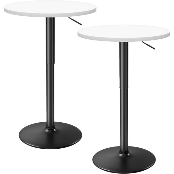 Round Adjustable Height Swivel Pub Table, 23.6 in Diameter, Metal Base, White-Black