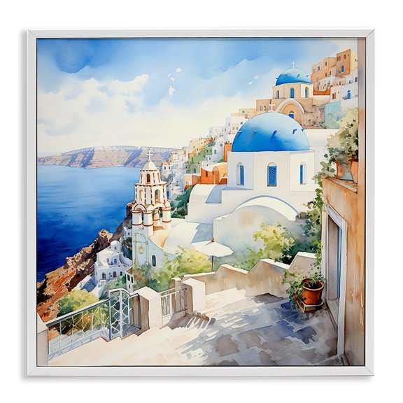 Stupell Industries Traditional Santorini City Landscape White Framed Giclee Art, 12 x 12, by LSR Design Studio
