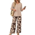 thumbnail image 2 of Womens Two Piece Sets Summer Spring Travel Vacation Outfits Short Sleeve Tops Wide Leg Pants Lounge Sets, 2 of 6