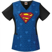 DC Comics Women's Fashion Collection Cotton Print V-Neck Scrub Top